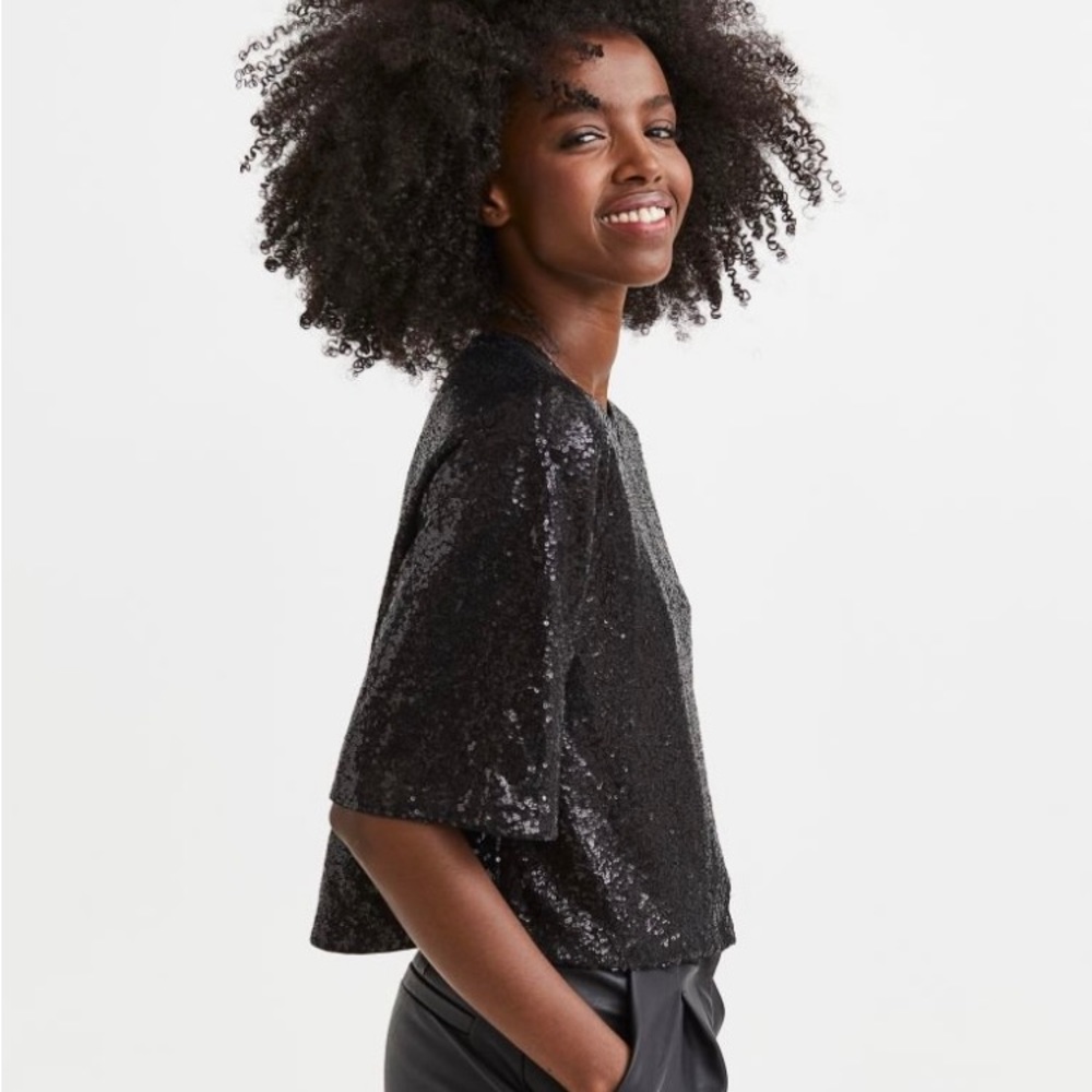 Black sequined top - S